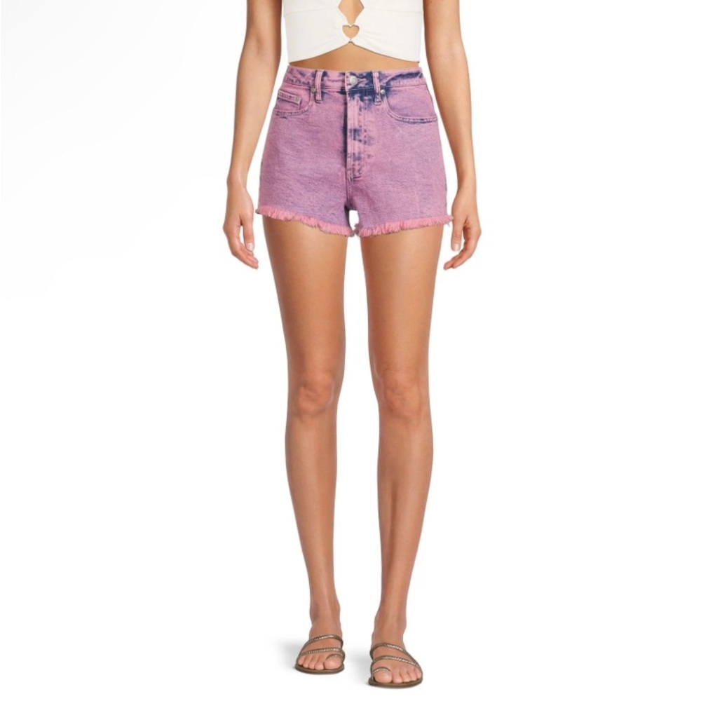Madden Nyc Pink Denim High-rise Frayed Hem Shorts Size 11